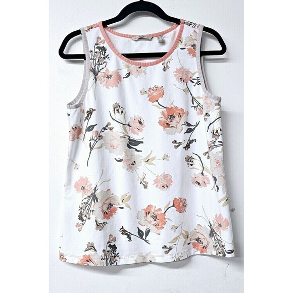 Isaac Mizrahi Tops - ISAAC MIZRAHI White Floral Sleeveless Slight Stretch Women Tank Top Shirt (M)